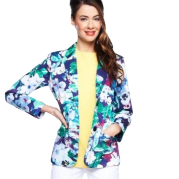 Isaac Mizrahi Purple White Green Floral Blazer Notched Lapels NWT Sz 22W - Picture 4 of 13